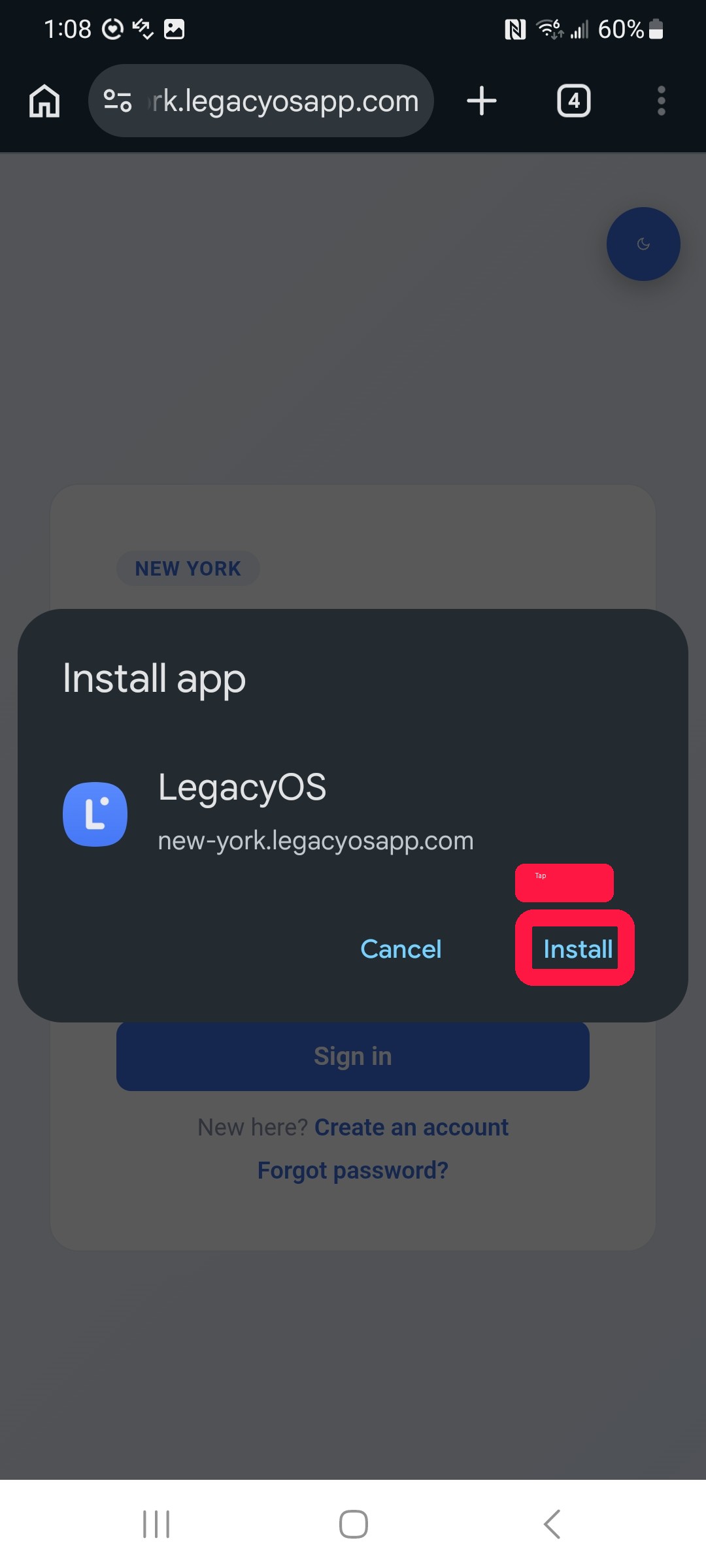 Install app confirmation dialog