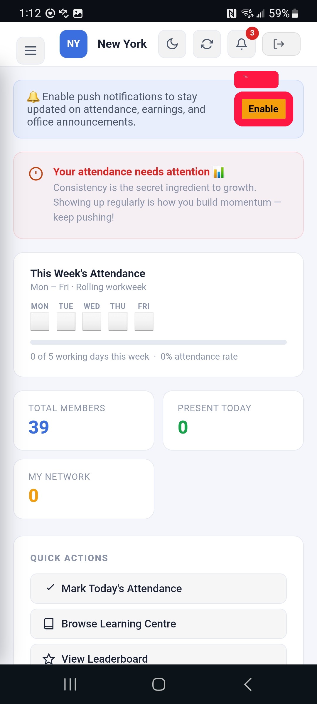 Dashboard banner with Enable button highlighted