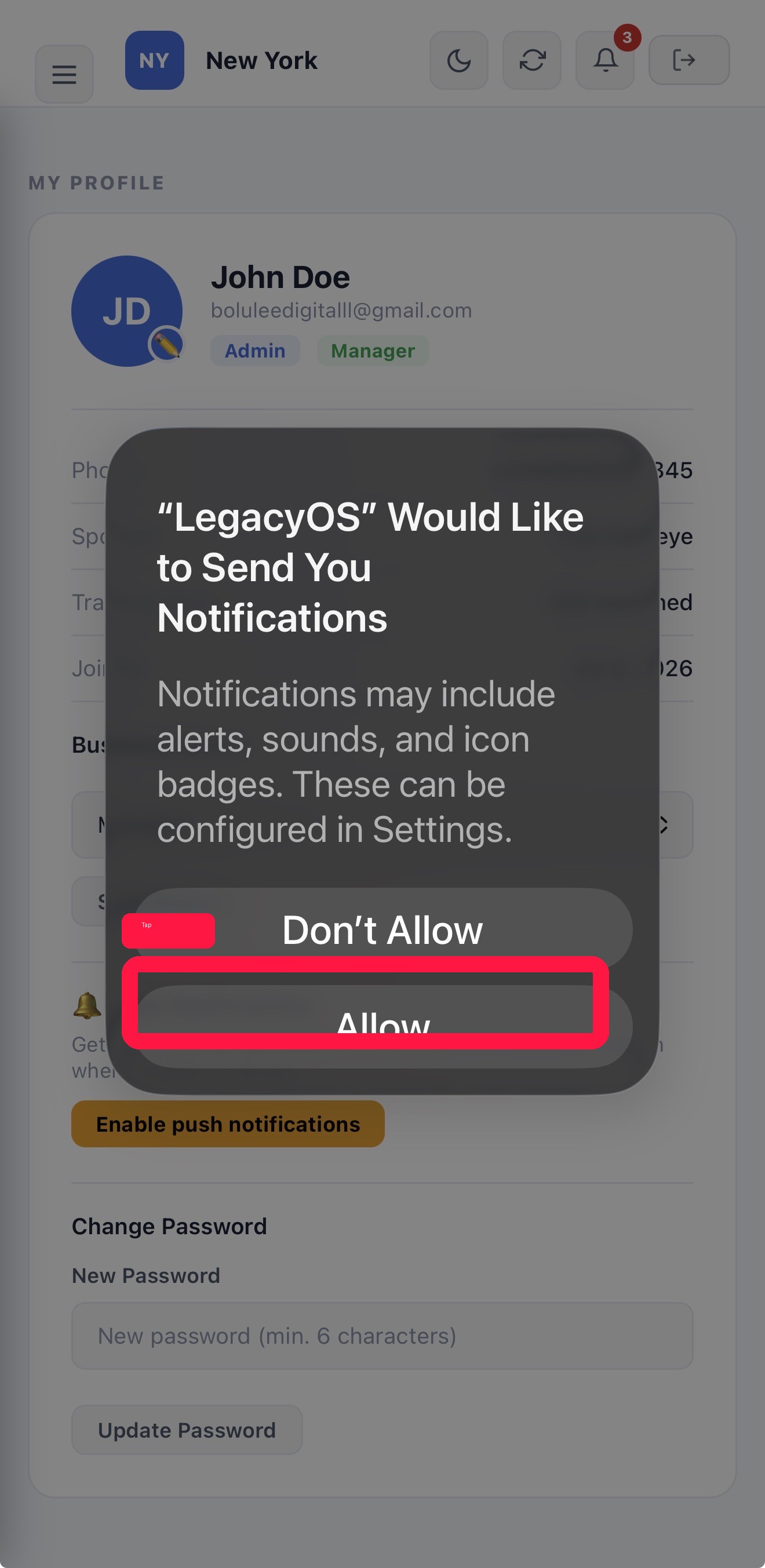 iOS notification permission prompt